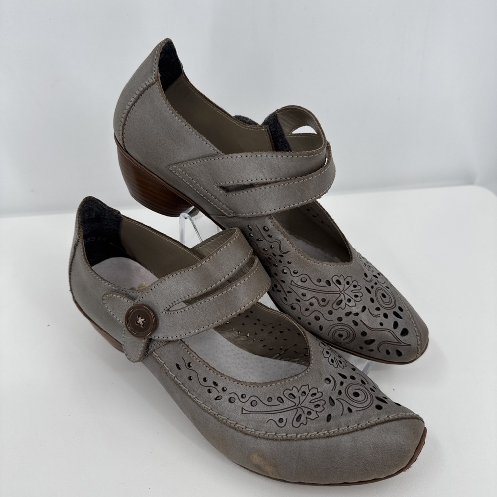 Rieker antistress Mirjam mary jane Shoes blue grey  leather Sz 7.5-8 EU 38‎